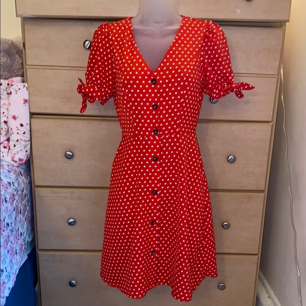 Red Polka Dot Button-Front Dress